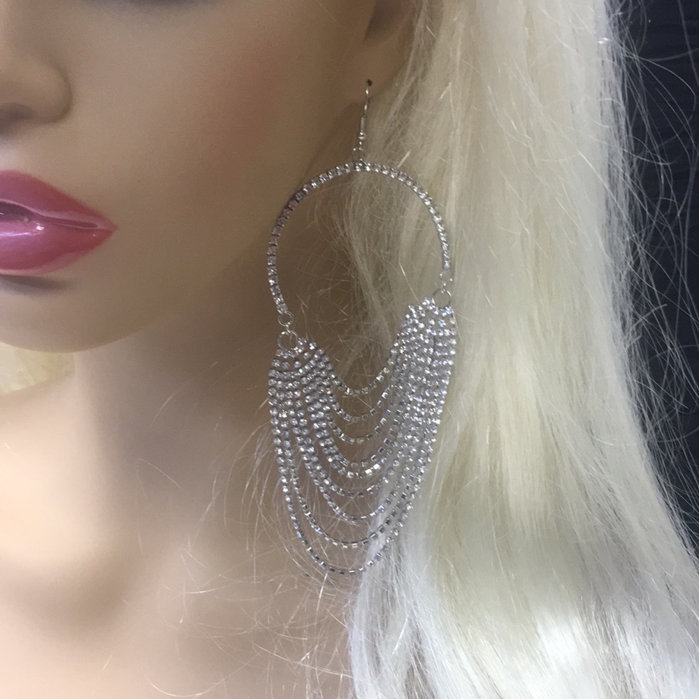 Bling Drape Rhinestone New Year’s Eve Earrings!!! - Picture 4 of 5